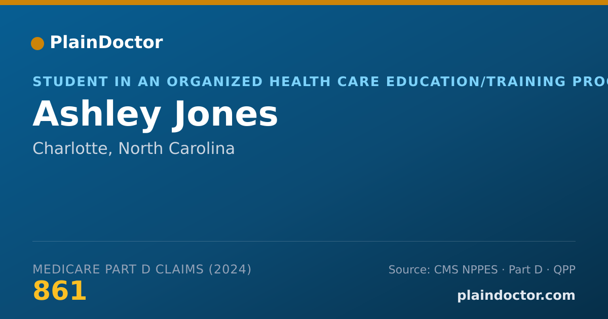 Shareable card for Ashley Jones - Student in an Organized Health Care Education/Training Program, Charlotte, NC