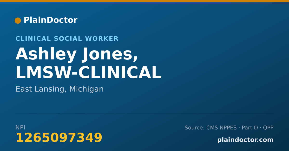 Shareable card for Ashley Jones, LMSW-CLINICAL - Clinical Social Worker, East Lansing, MI
