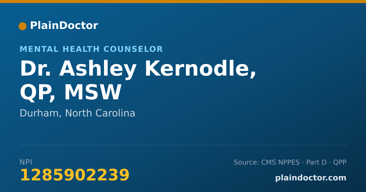Shareable card for Ashley Kernodle, QP, MSW - Mental Health Counselor, Durham, NC