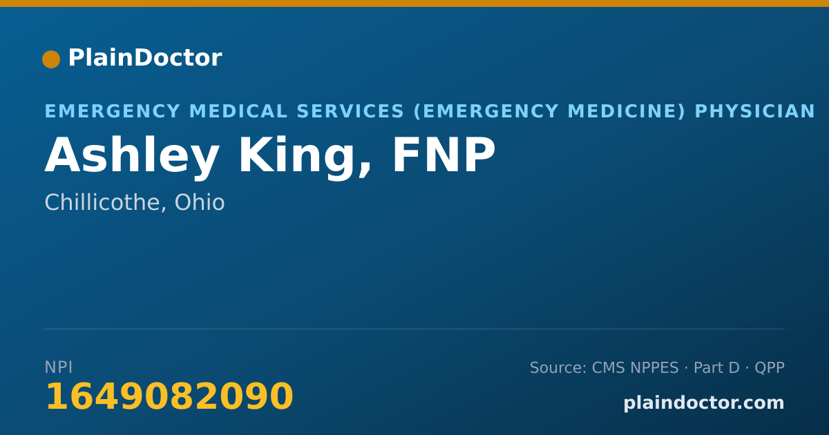 Shareable card for Ashley King, FNP - Emergency Medical Services (Emergency Medicine) Physician, Chillicothe, OH