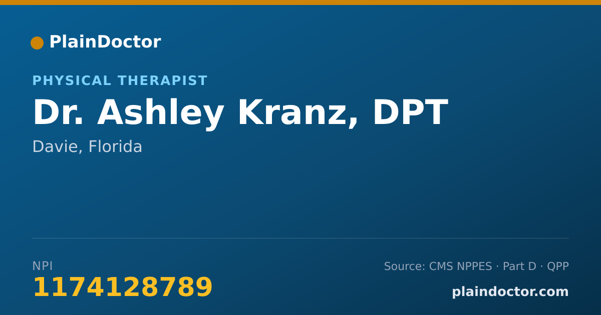 Shareable card for Ashley Kranz, DPT - Physical Therapist, Davie, FL