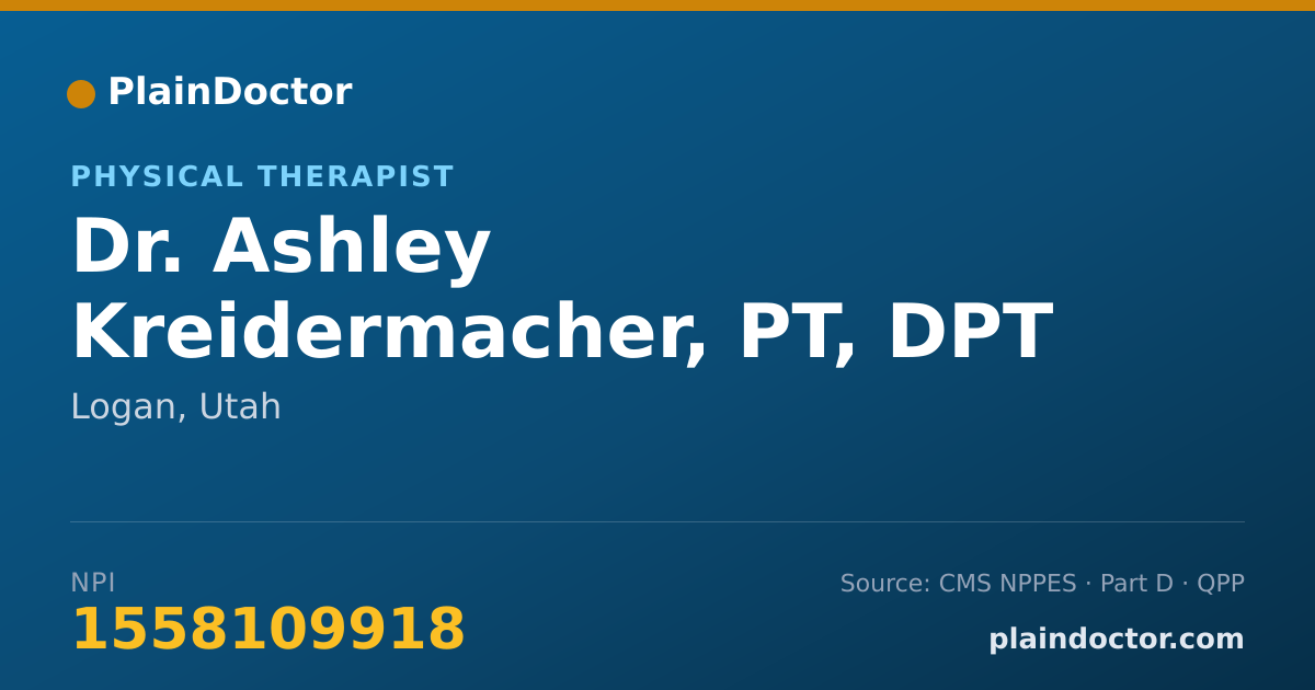 Shareable card for Ashley Kreidermacher, PT, DPT - Physical Therapist, Logan, UT