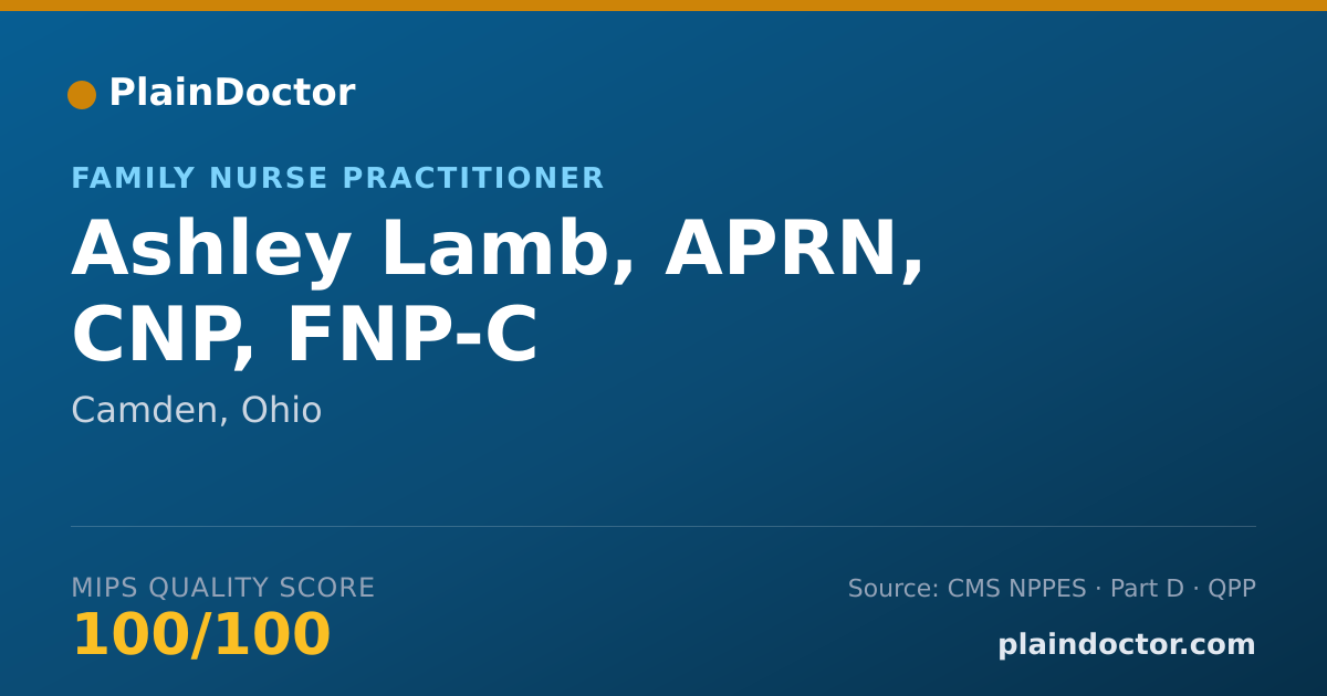 Shareable card for Ashley Lamb, APRN, CNP, FNP-C - Family Nurse Practitioner, Camden, OH