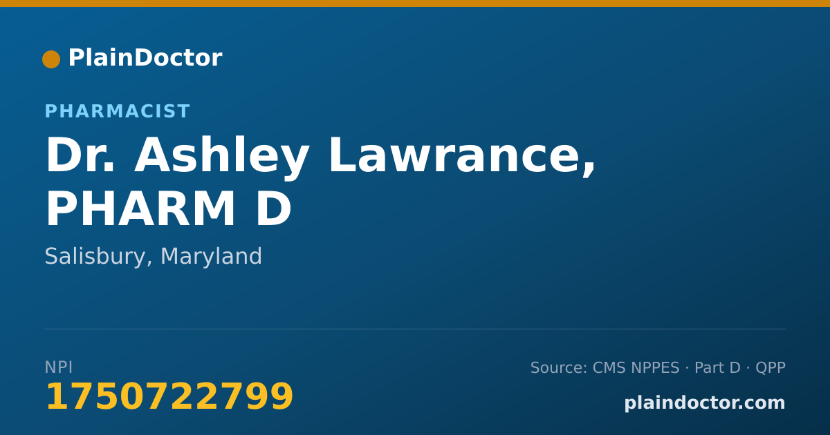 Shareable card for Ashley Lawrance, PHARM D - Pharmacist, Salisbury, MD