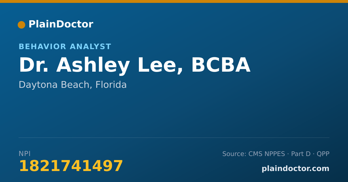 Shareable card for Ashley Lee, BCBA - Behavior Analyst, Daytona Beach, FL