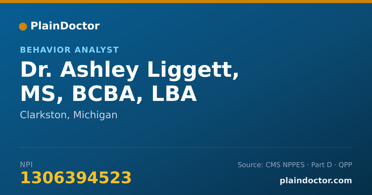 Shareable card for Ashley Liggett, MS, BCBA, LBA - Behavior Analyst, Clarkston, MI