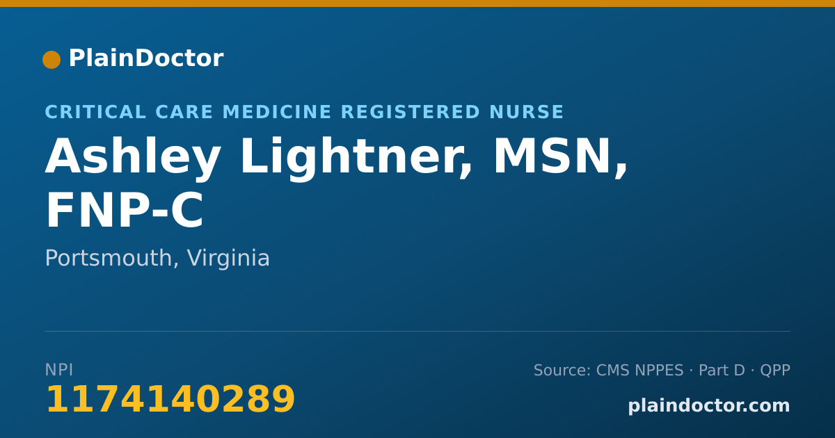 Shareable card for Ashley Lightner, MSN, FNP-C - Critical Care Medicine Registered Nurse, Portsmouth, VA