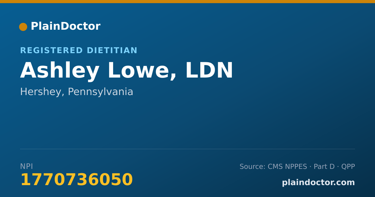 Shareable card for Ashley Lowe, LDN - Registered Dietitian, Hershey, PA