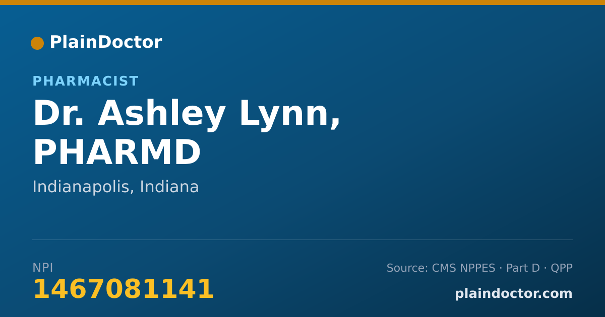 Shareable card for Ashley Lynn, PHARMD - Pharmacist, Indianapolis, IN