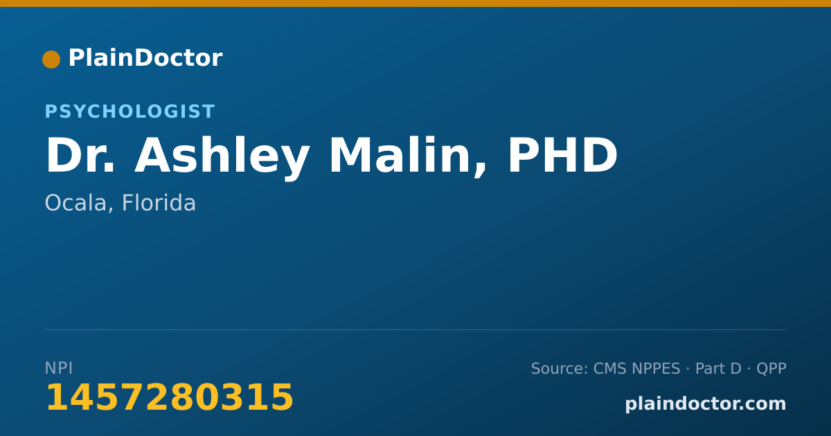Shareable card for Ashley Malin, PHD - Psychologist, Ocala, FL
