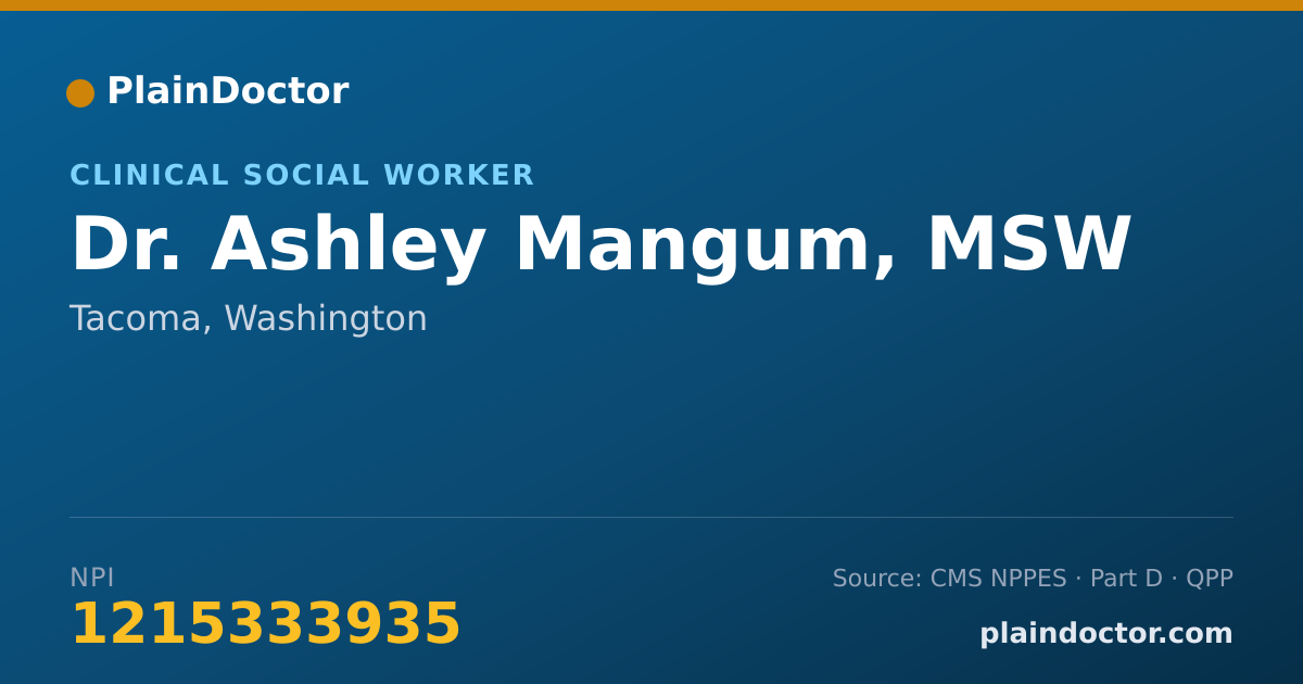 Shareable card for Ashley Mangum, MSW - Clinical Social Worker, Tacoma, WA