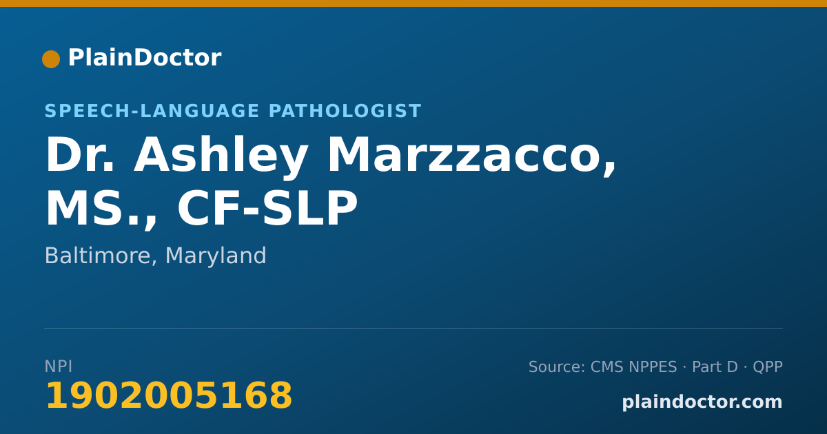 Shareable card for Ashley Marzzacco, MS., CF-SLP - Speech-Language Pathologist, Baltimore, MD