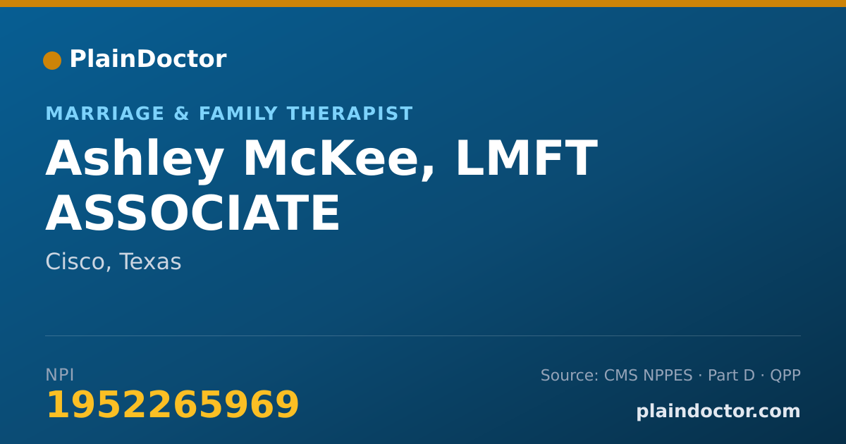 Shareable card for Ashley McKee, LMFT ASSOCIATE - Marriage & Family Therapist, Cisco, TX