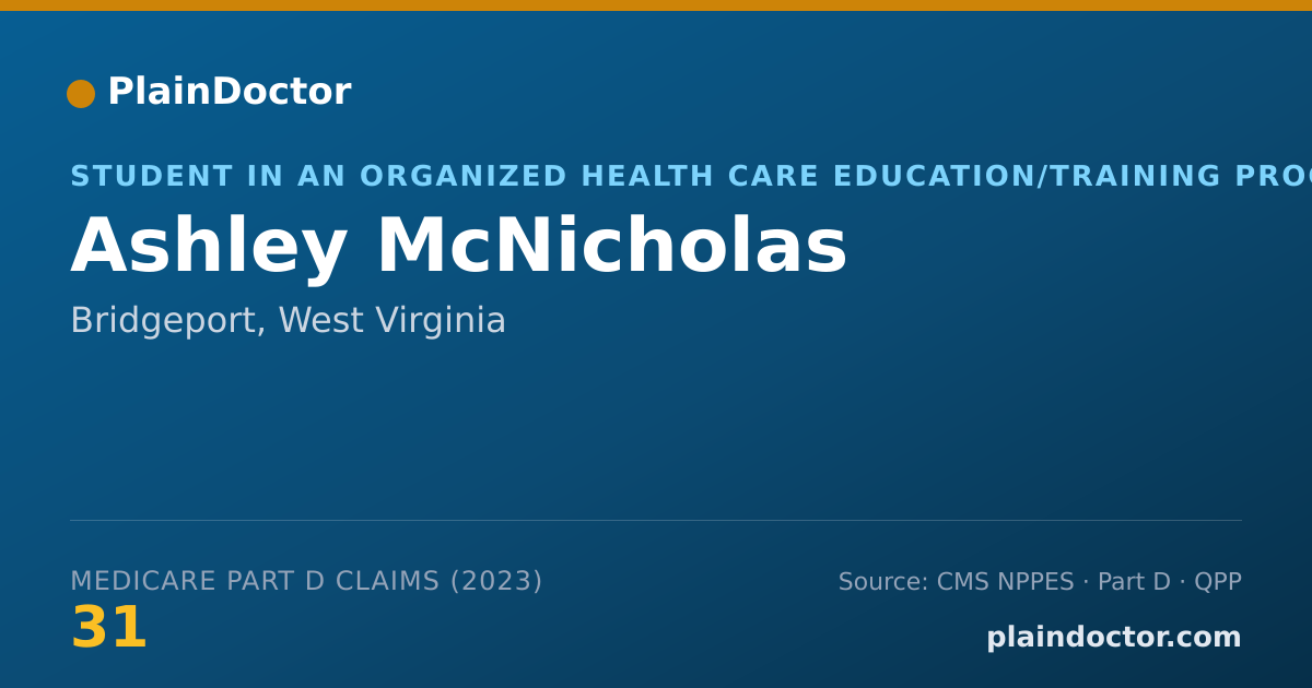 Shareable card for Ashley McNicholas - Student in an Organized Health Care Education/Training Program, Bridgeport, WV