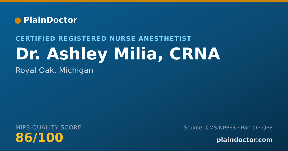 Shareable card for Ashley Milia, CRNA - Certified Registered Nurse Anesthetist, Royal Oak, MI
