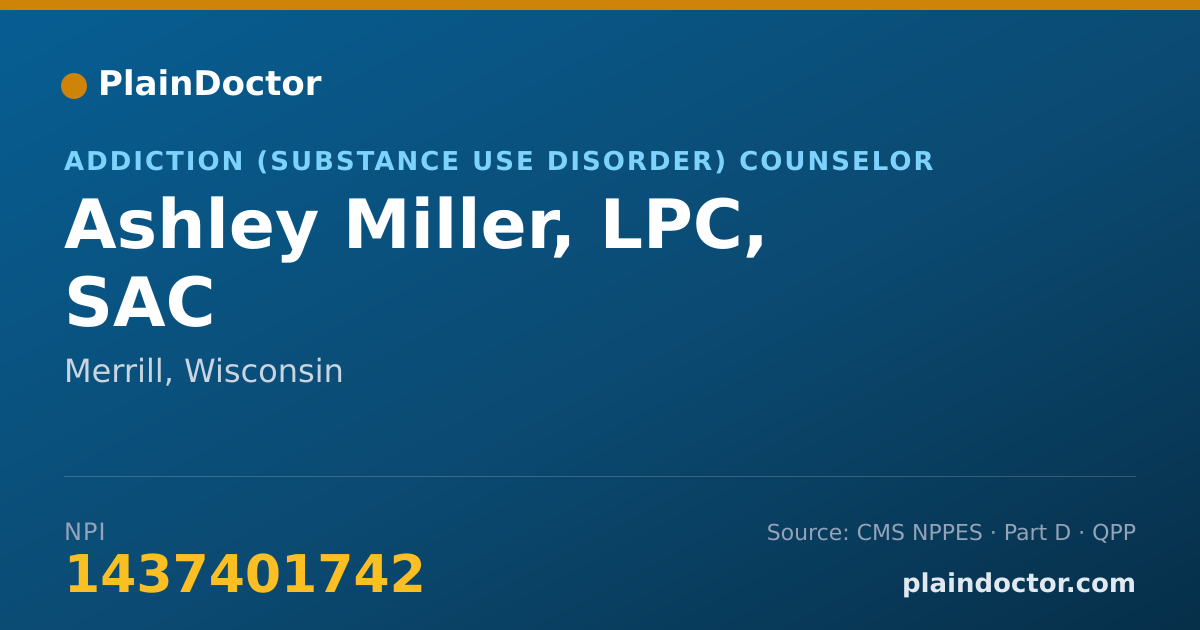 Shareable card for Ashley Miller, LPC, SAC - Addiction (Substance Use Disorder) Counselor, Merrill, WI