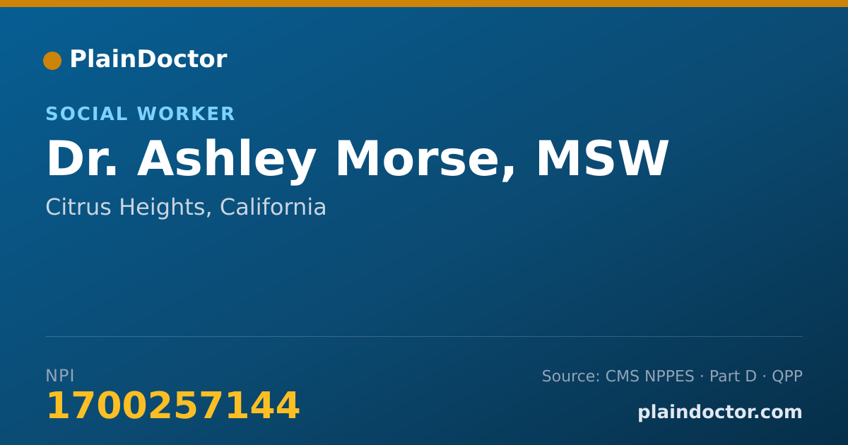 Shareable card for Ashley Morse, MSW - Social Worker, Citrus Heights, CA