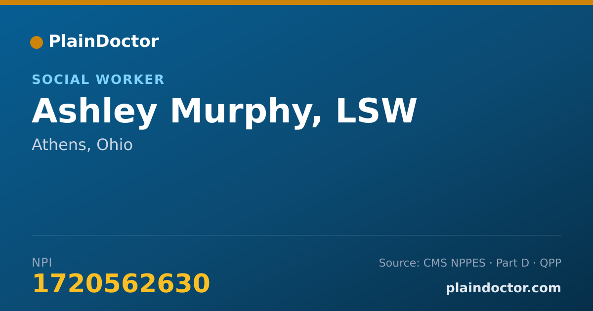 Shareable card for Ashley Murphy, LSW - Social Worker, Athens, OH