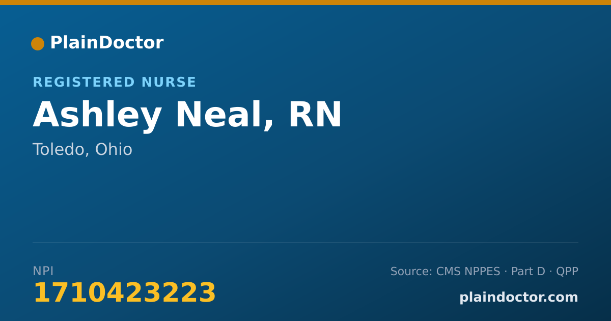 Shareable card for Ashley Neal, LPN - Licensed Vocational Nurse, Toledo, OH
