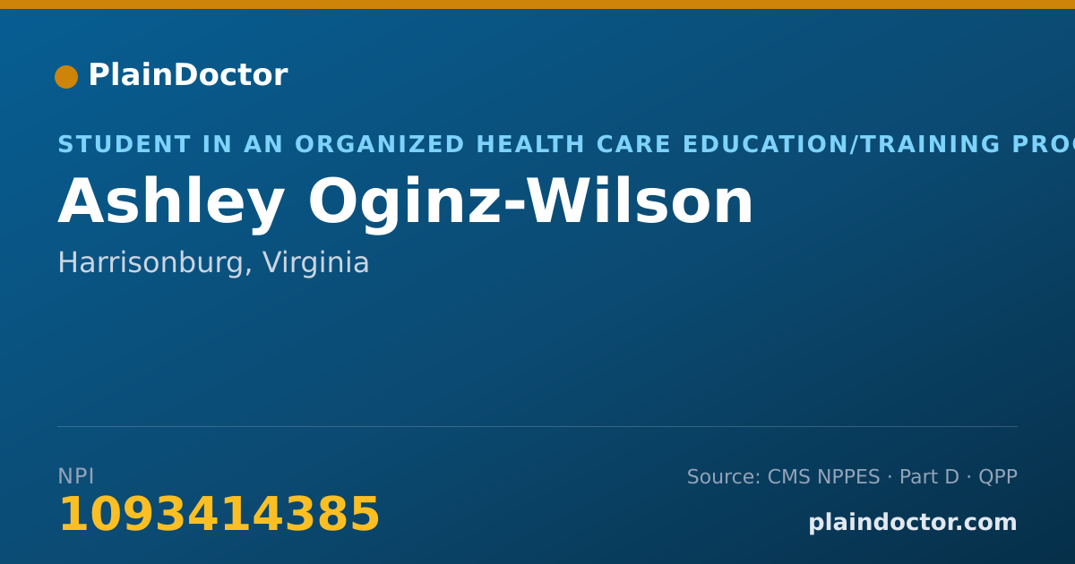 Shareable card for Ashley Oginz-Wilson - Student in an Organized Health Care Education/Training Program, Harrisonburg, VA