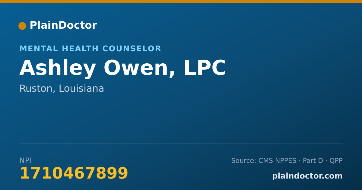 Shareable card for Ashley Owen, LPC - Mental Health Counselor, Ruston, LA