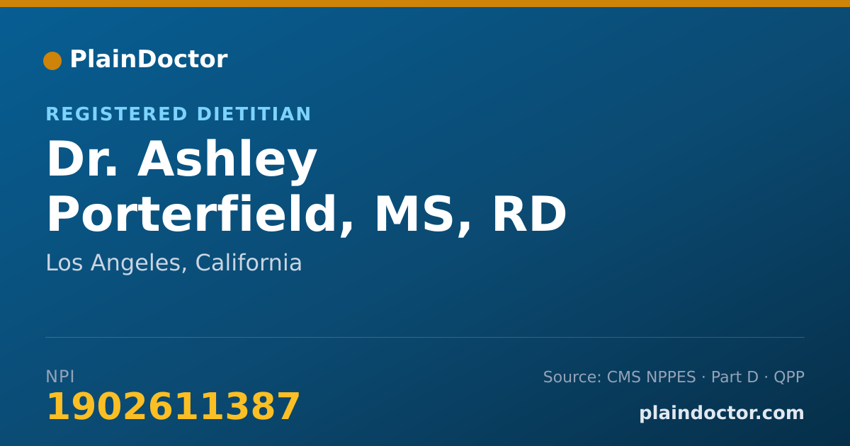 Shareable card for Ashley Porterfield, MS, RD - Registered Dietitian, Los Angeles, CA