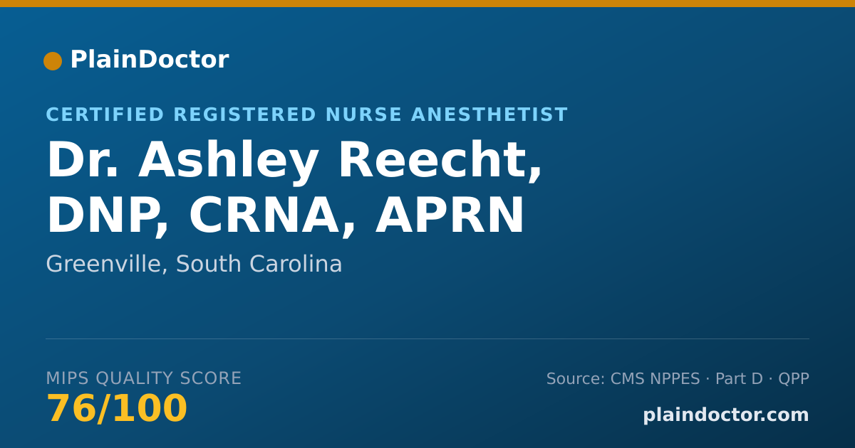 Shareable card for Ashley Reecht, DNP, CRNA, APRN - Certified Registered Nurse Anesthetist, Greenville, SC