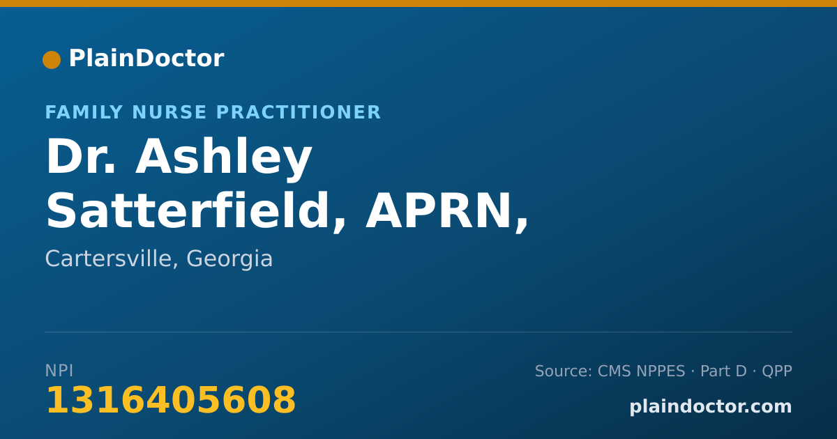 Shareable card for Ashley Satterfield, APRN, FNP-C - Family Nurse Practitioner, Cartersville, GA