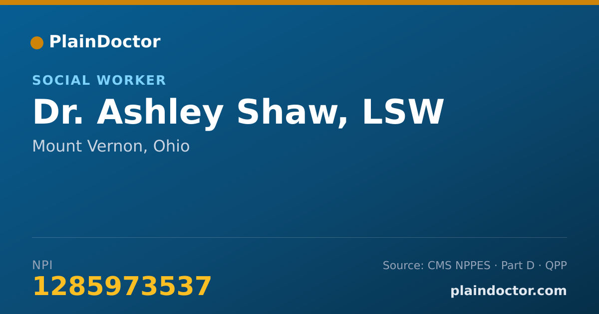 Shareable card for Ashley Shaw, LSW - Social Worker, Mount Vernon, OH