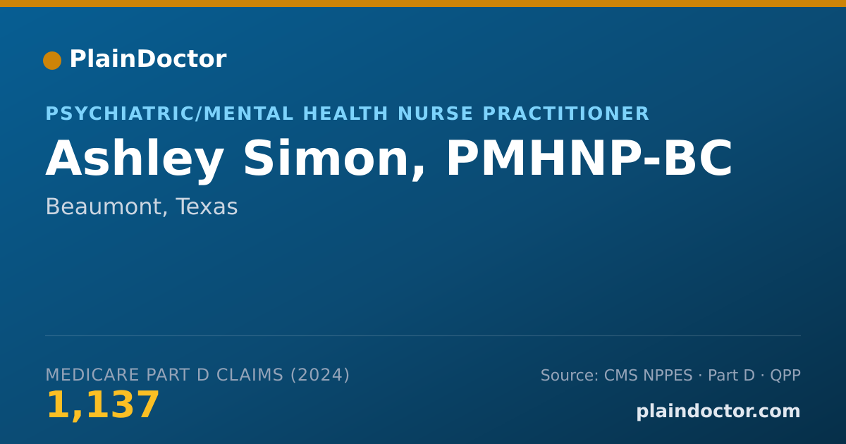 Shareable card for Ashley Simon, PMHNP-BC - Psychiatric/Mental Health Nurse Practitioner, Beaumont, TX