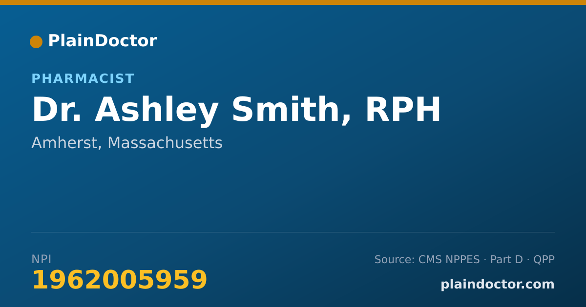 Shareable card for Ashley Smith, RPH - Pharmacist, Amherst, MA