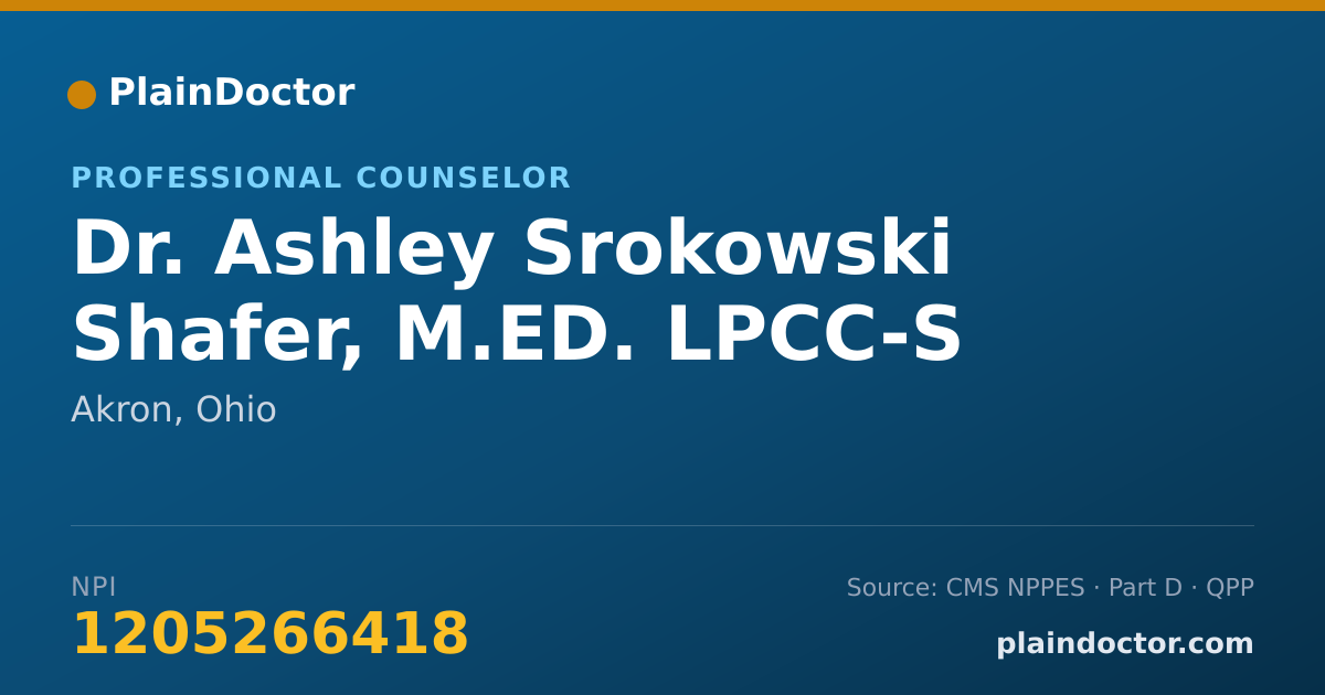 Shareable card for Ashley Srokowski Shafer, M.ED. LPCC-S - Professional Counselor, Akron, OH