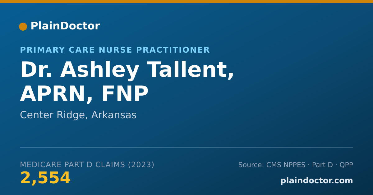 Shareable card for Ashley Tallent, APRN, FNP - Primary Care Nurse Practitioner, Center Ridge, AR