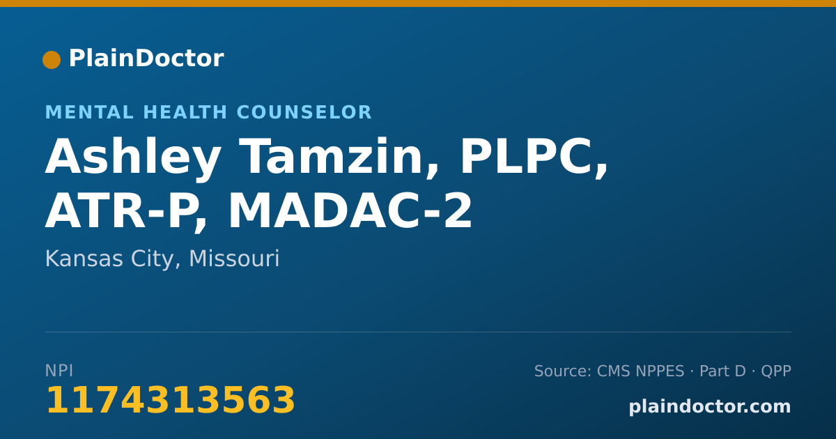Shareable card for Ashley Tamzin, PLPC, ATR-P, MADAC-2 - Mental Health Counselor, Kansas City, MO