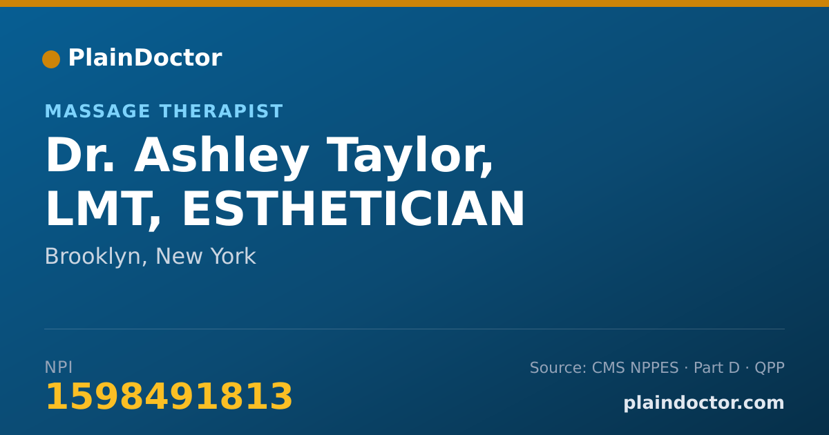 Shareable card for Ashley Taylor, LMT, ESTHETICIAN - Massage Therapist, Brooklyn, NY