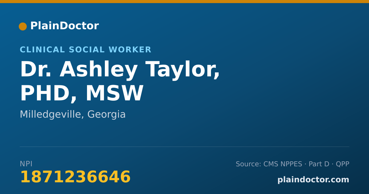 Shareable card for Ashley Taylor, PHD, MSW - Clinical Social Worker, Milledgeville, GA