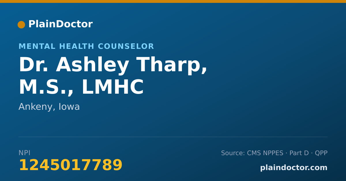 Shareable card for Ashley Tharp, M.S., LMHC - Mental Health Counselor, Ankeny, IA