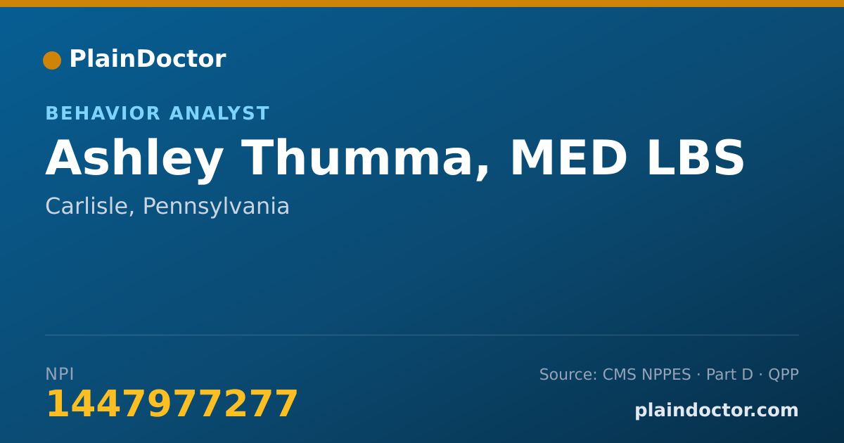 Shareable card for Ashley Thumma, MED LBS - Behavior Analyst, Carlisle, PA
