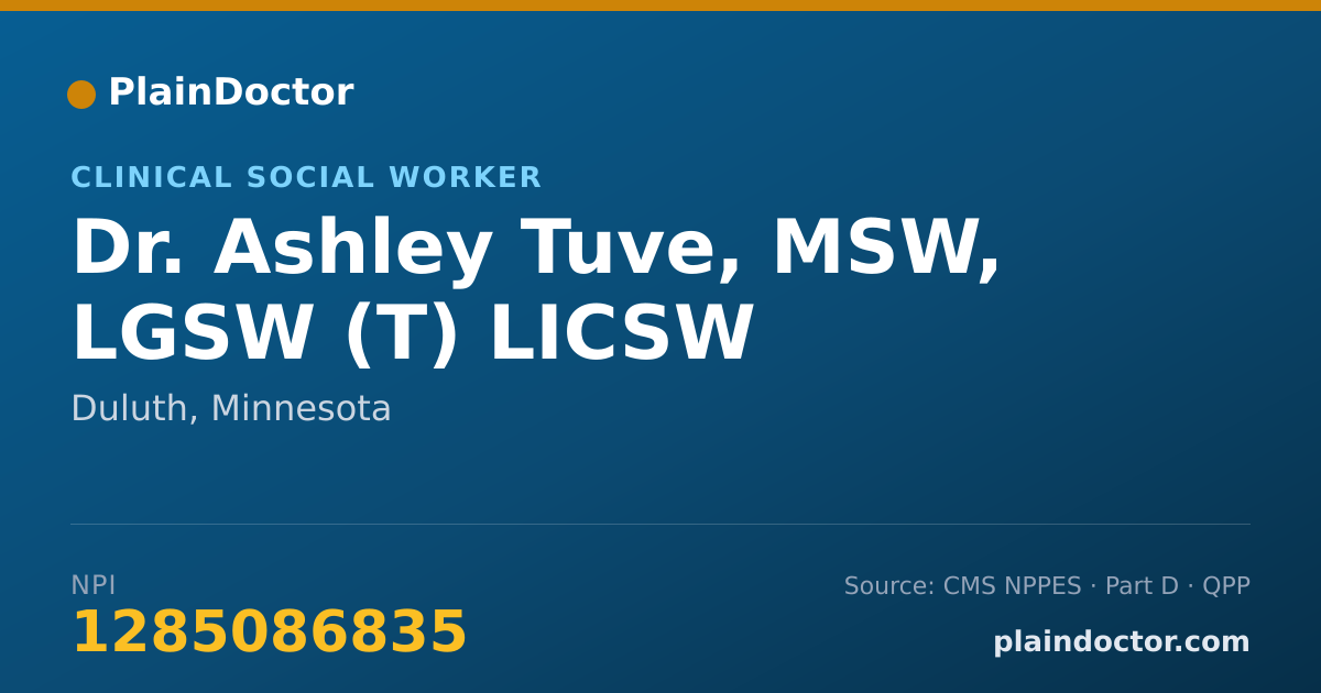 Shareable card for Ashley Tuve, MSW, LGSW (T) LICSW - Clinical Social Worker, Duluth, MN