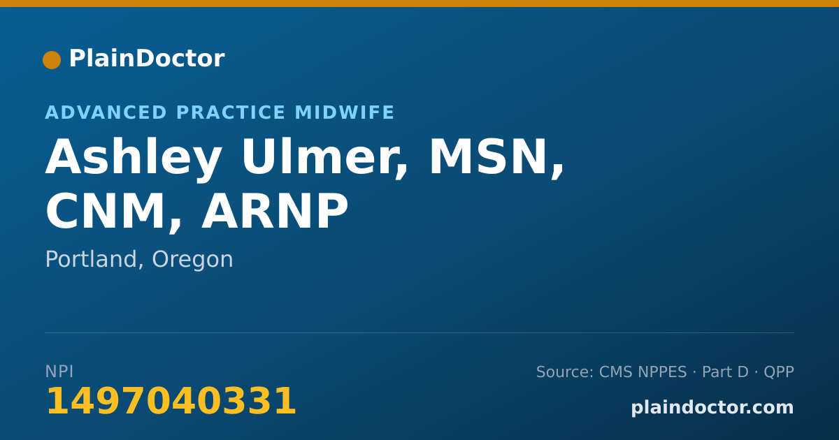 Shareable card for Ashley Ulmer, MSN, CNM, ARNP - Registered Nurse, Portland, OR