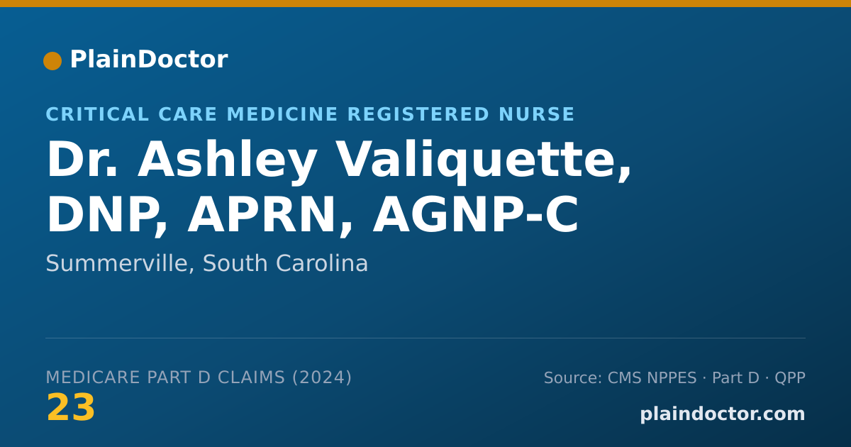 Shareable card for Ashley Valiquette, DNP, APRN, AGNP-C - Critical Care Medicine Registered Nurse, Summerville, SC