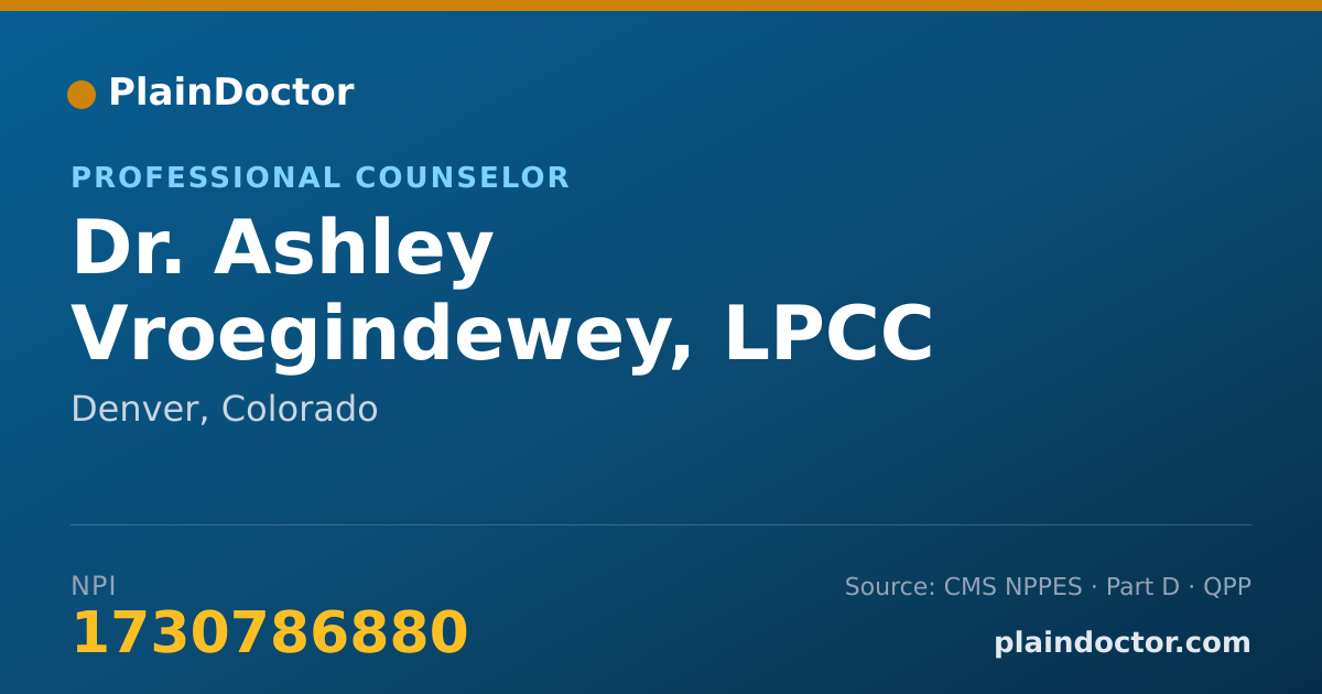 Shareable card for Ashley Vroegindewey, LPCC - Professional Counselor, Denver, CO