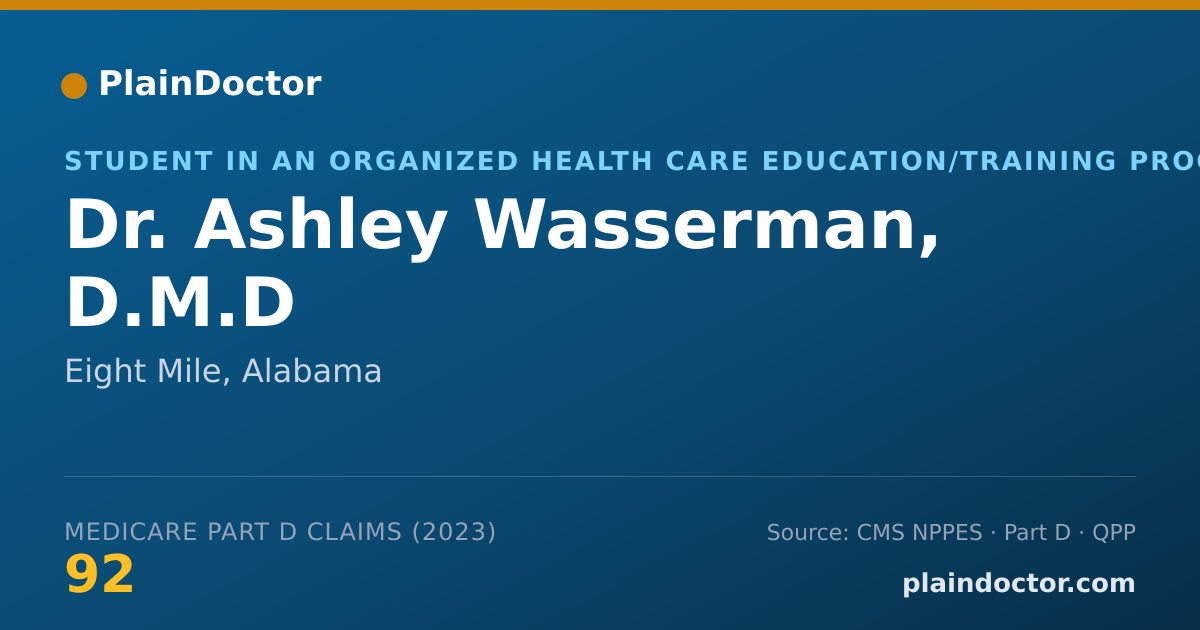 Shareable card for Ashley Wasserman, D.M.D - Student in an Organized Health Care Education/Training Program, Eight Mile, AL