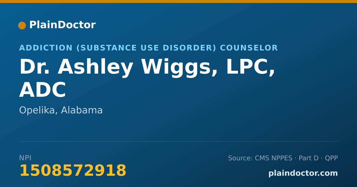 Shareable card for Ashley Wiggs, LPC, ADC - Addiction (Substance Use Disorder) Counselor, Opelika, AL