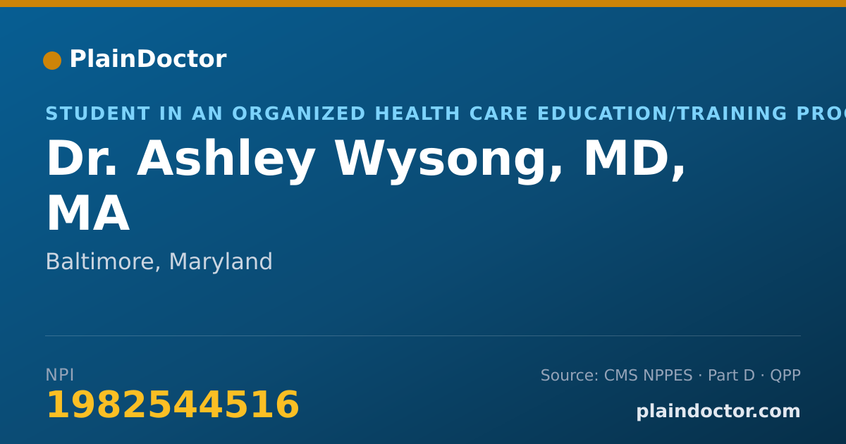 Shareable card for Ashley Wysong, MD, MA - Student in an Organized Health Care Education/Training Program, Baltimore, MD