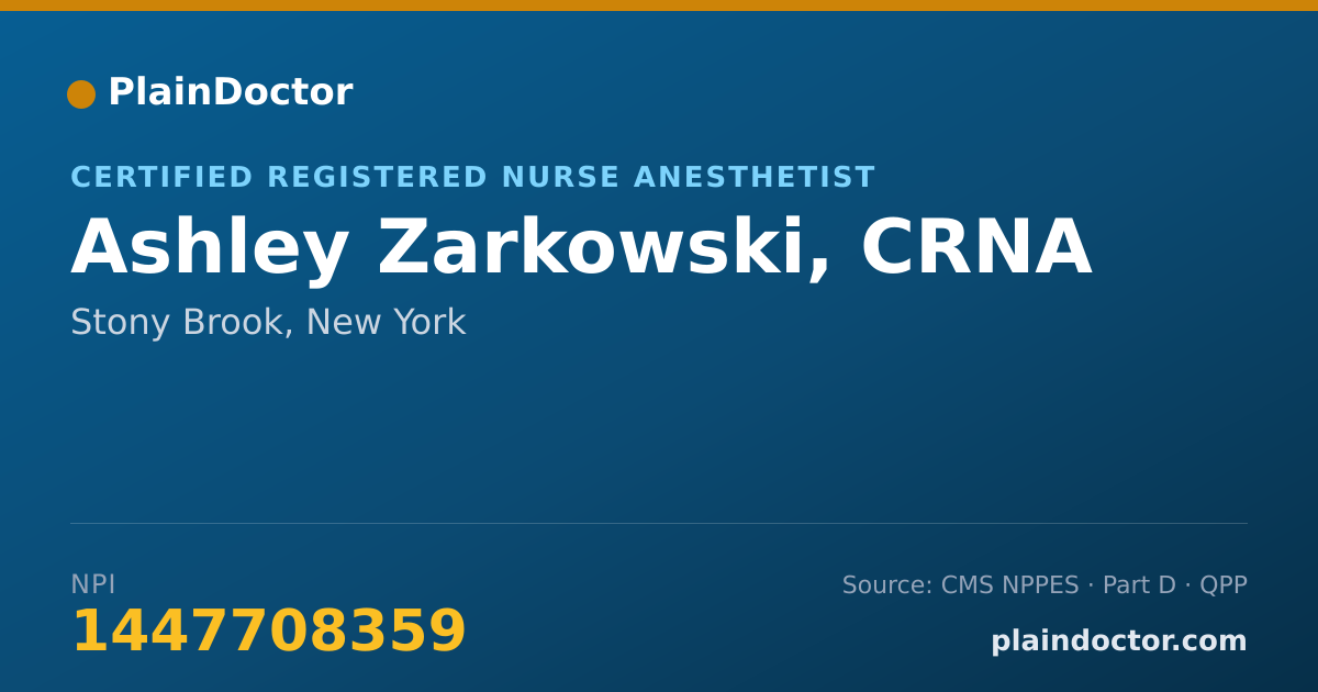 Shareable card for Ashley Zarkowski, CRNA - Certified Registered Nurse Anesthetist, Stony Brook, NY