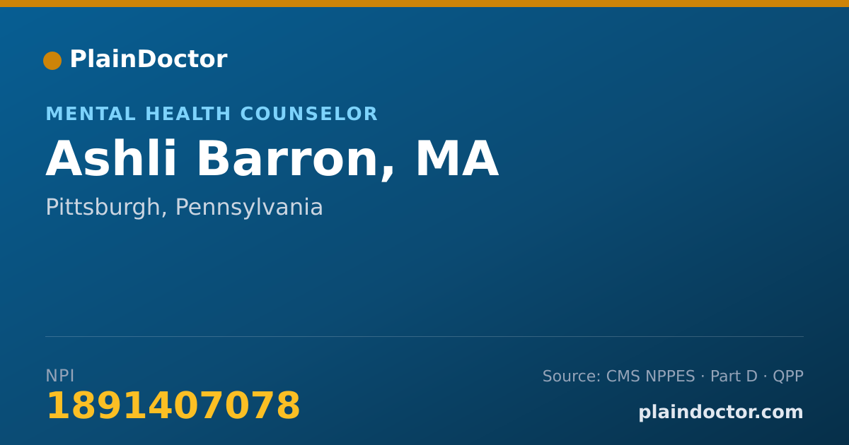 Shareable card for Ashli Barron, MA - Mental Health Counselor, Pittsburgh, PA