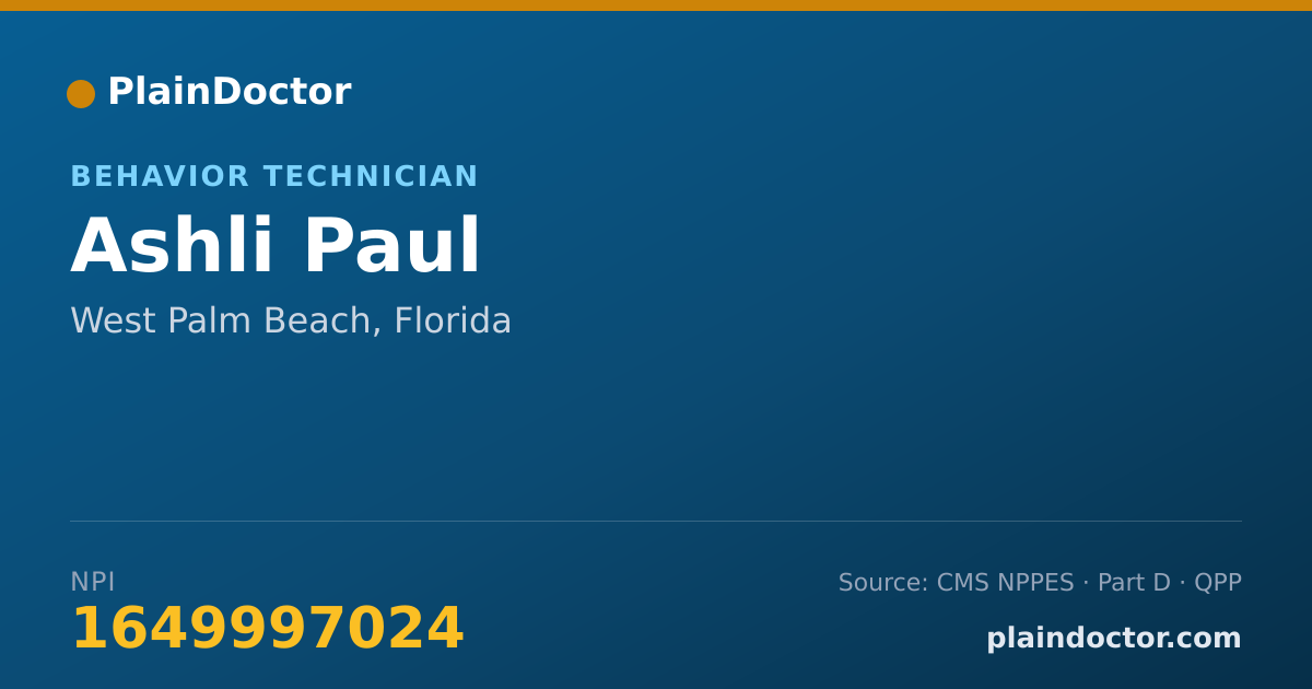 Shareable card for Ashli Paul - Behavior Technician, West Palm Beach, FL