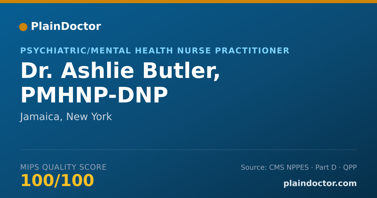 Shareable card for Ashlie Butler, PMHNP-DNP - Psychiatric/Mental Health Nurse Practitioner, Jamaica, NY