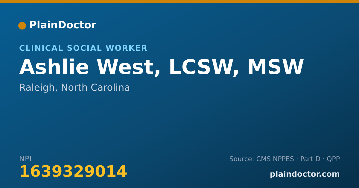 Shareable card for Ashlie West, LCSW, MSW - Clinical Social Worker, Raleigh, NC